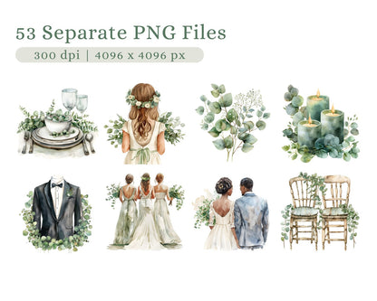 53 Green Wedding Clipart Bundle