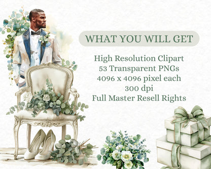 53 Green Wedding Clipart Bundle