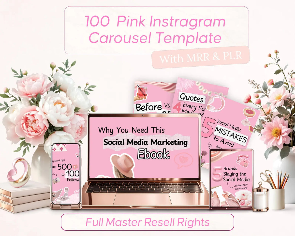 100 Pink Instagram Carousel Templates Bundle