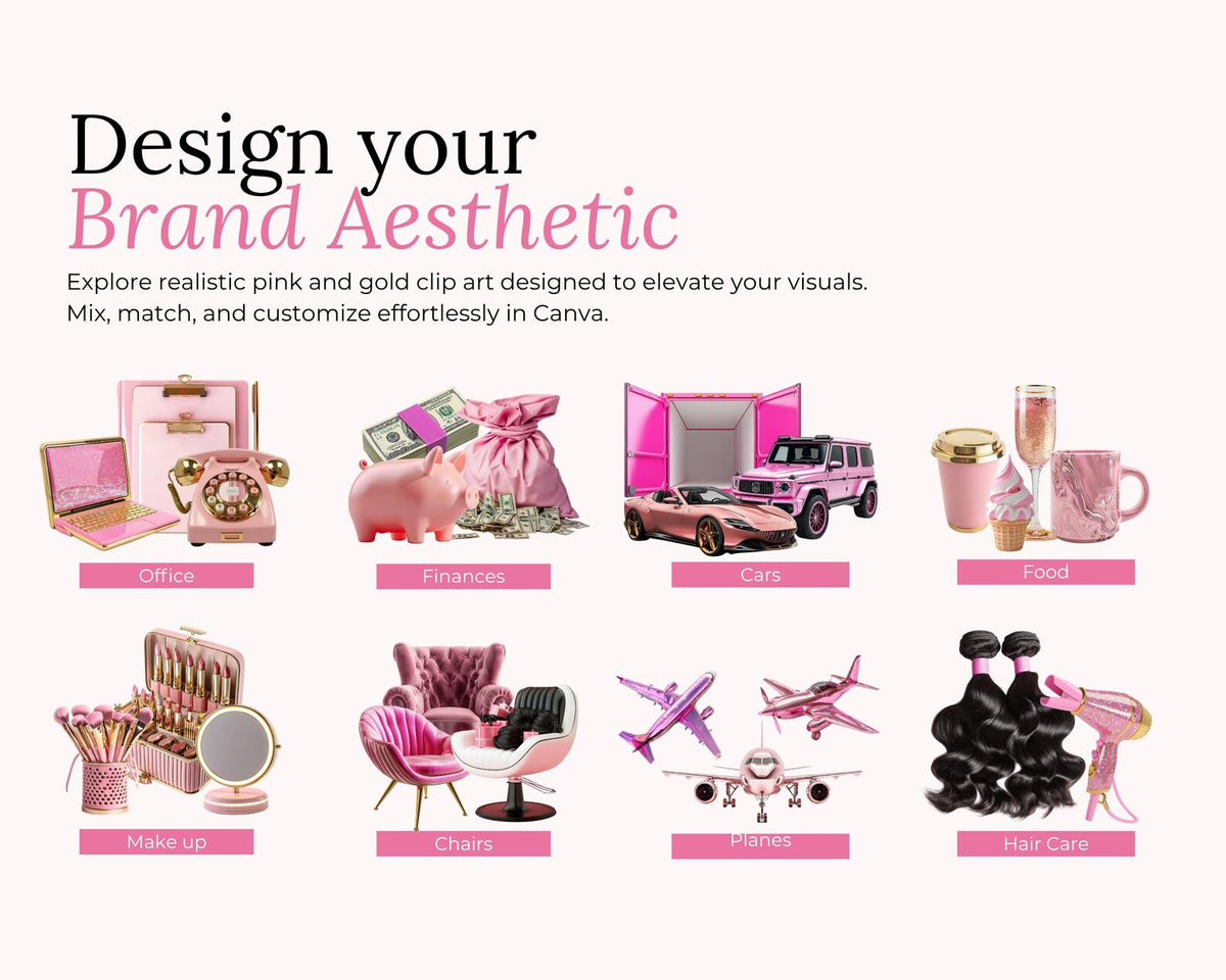 380+ Pink & Gold Clipart Bundle