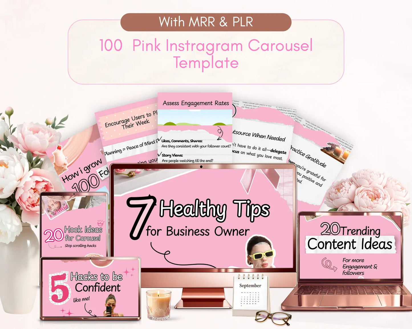 100 Pink Instagram Carousel Templates Bundle