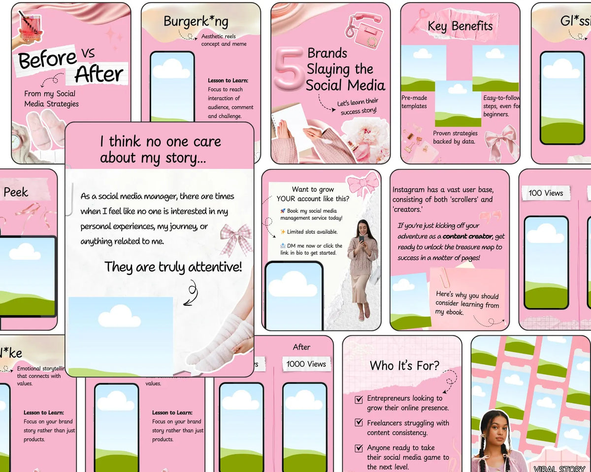 100 Pink Instagram Carousel Templates Bundle