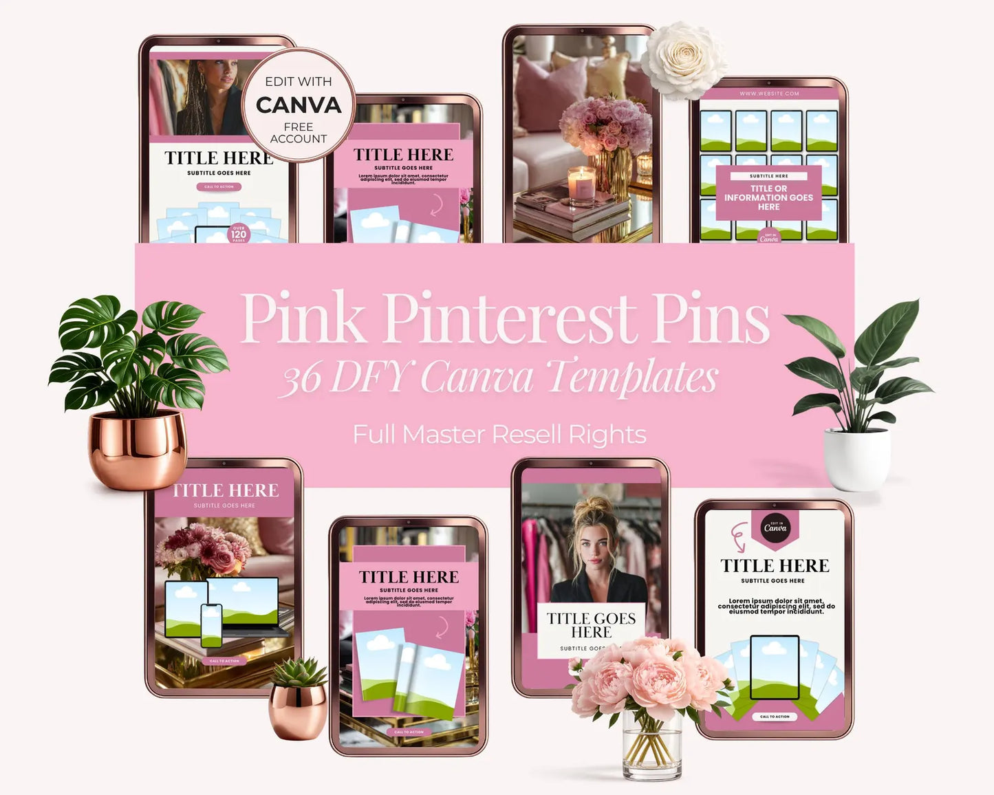 36 Pink Pinterest Pin Templates Bundle