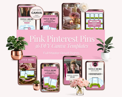 36 Pink Pinterest Pin Templates Bundle