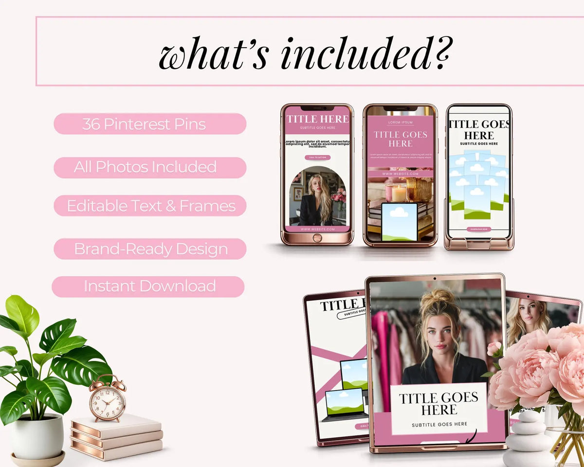 36 Pink Pinterest Pin Templates Bundle