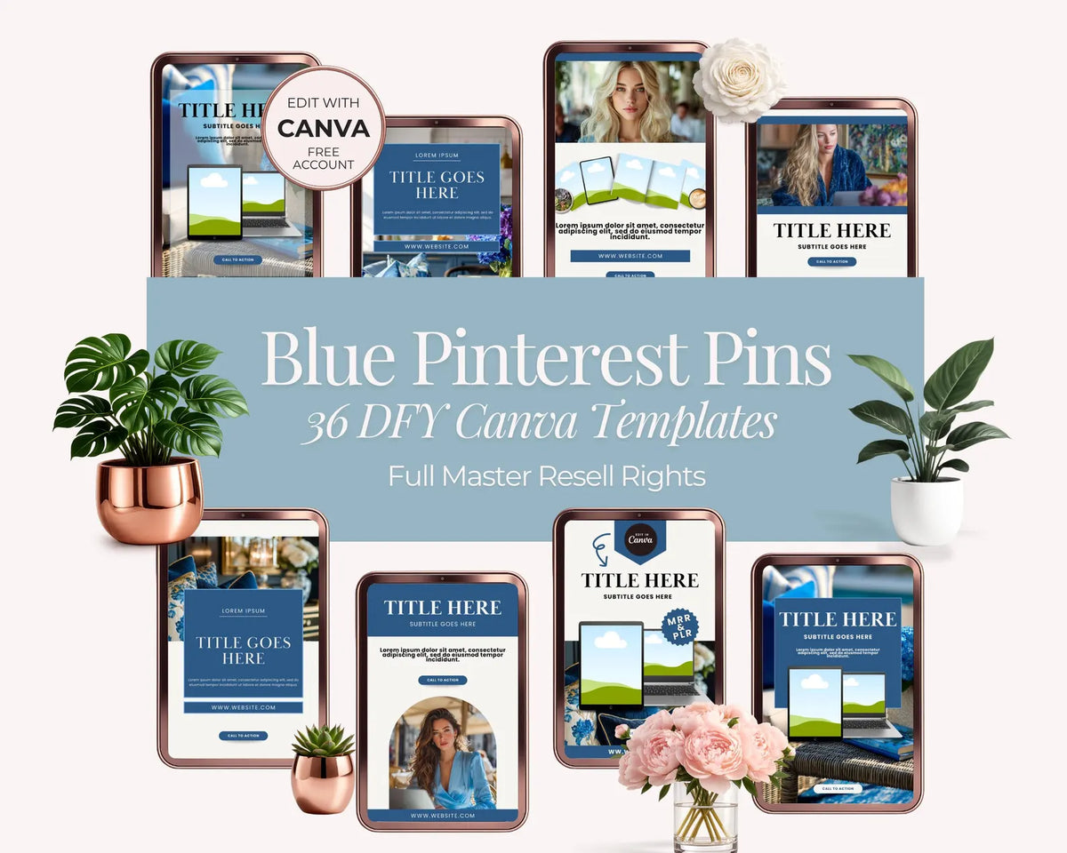 36 Blue Pinterest Pin Templates Bundle