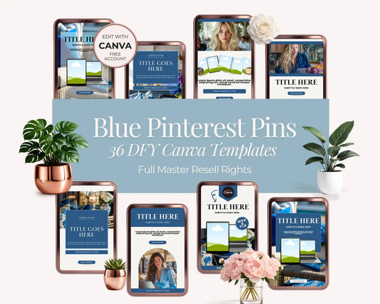 36 Blue Pinterest Pin Templates Bundle