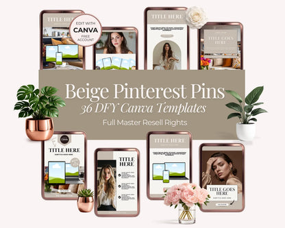 36 Beige Pinterest Pin Templates Bundle