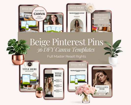 36 Beige Pinterest Pin Templates Bundle