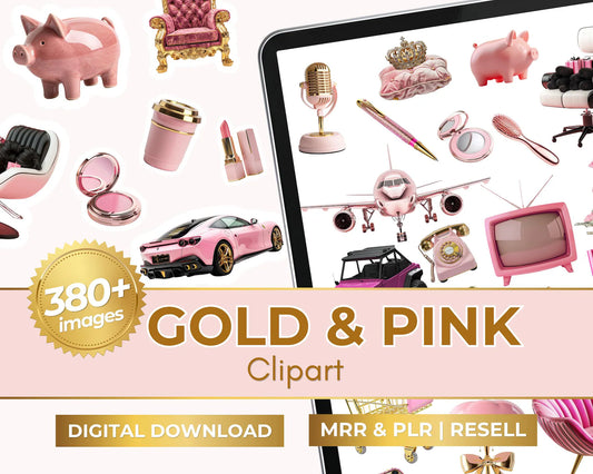 380+ Pink & Gold Clipart Bundle