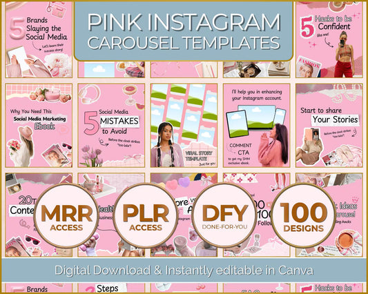 100 Pink Instagram Carousel Templates Bundle