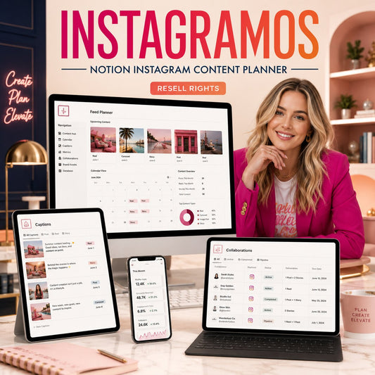 InstagramOS Notion content planner with white female creator – resell rights