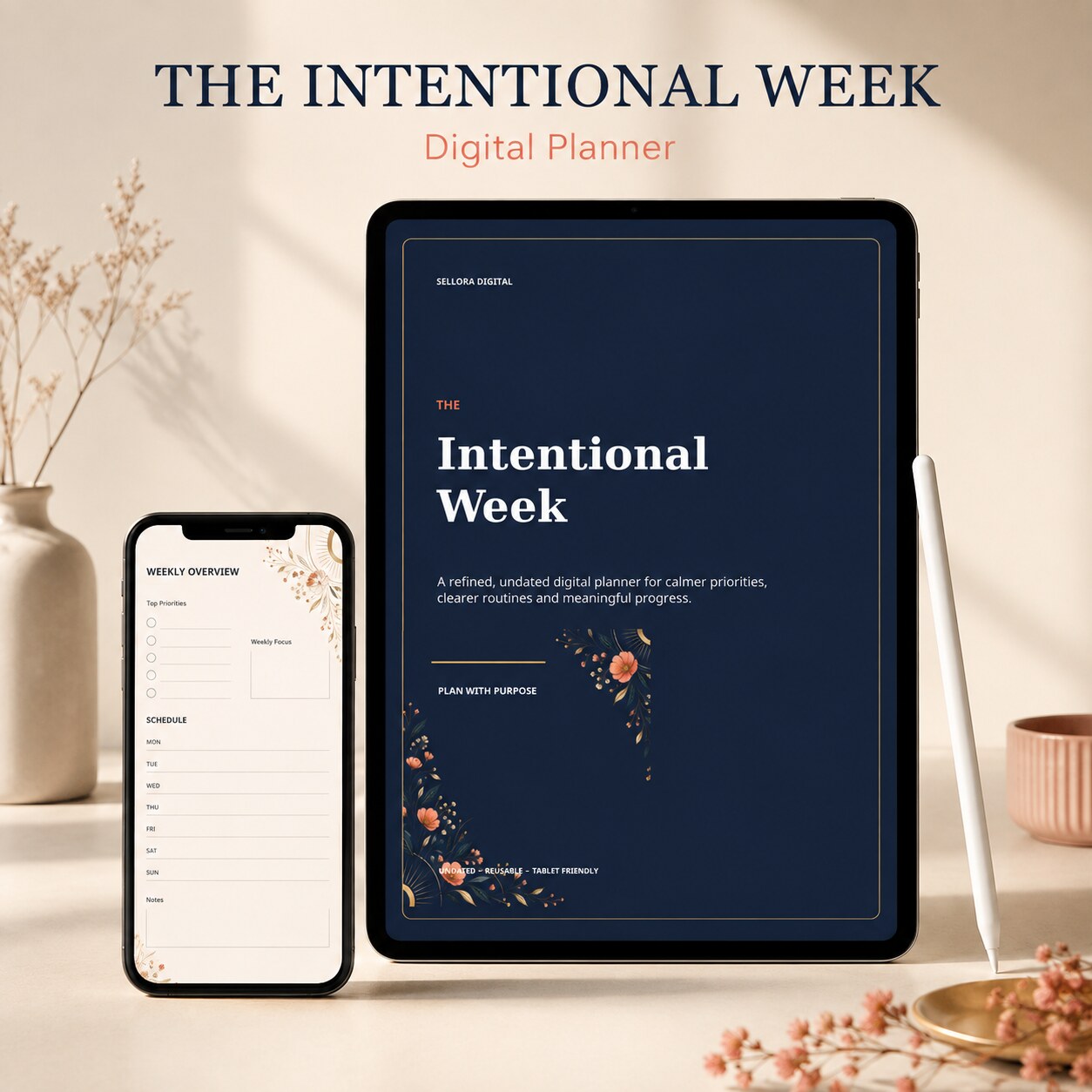 Intentional Week Digital Planner Business Kit shown on digital devices