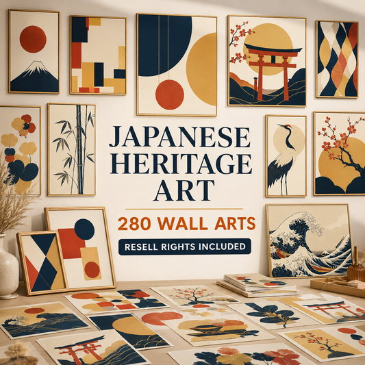 Japanese Heritage Art wall art collection overview with resell rights included