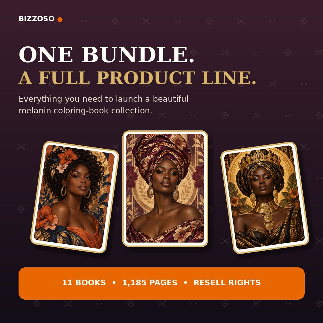 What customers receive inside Black Women Coloring Book Mega Bundle, printable pages and resell rights included