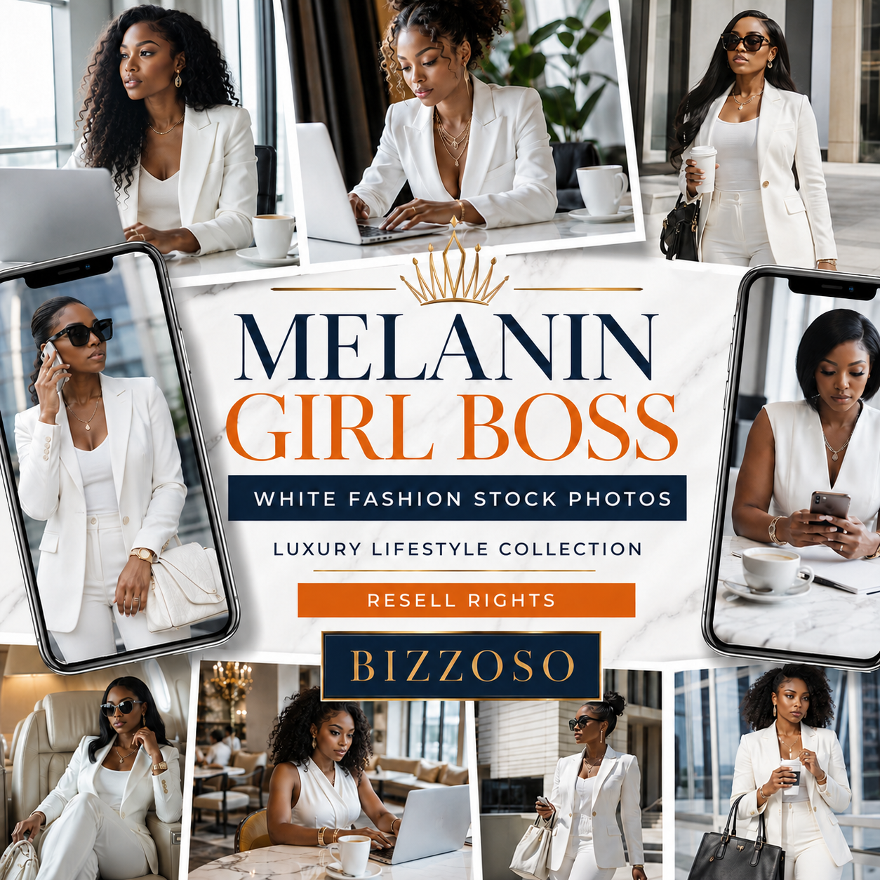 Melanin Girl Boss White Fashion Stock Photos – Resell Rights