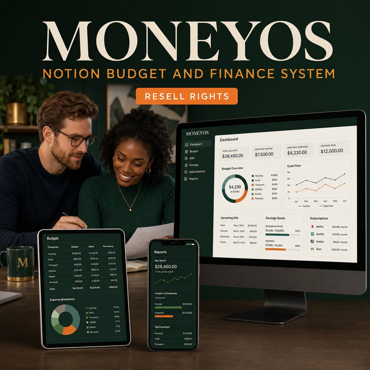 MoneyOS Notion finance system with interracial couple – resell rights