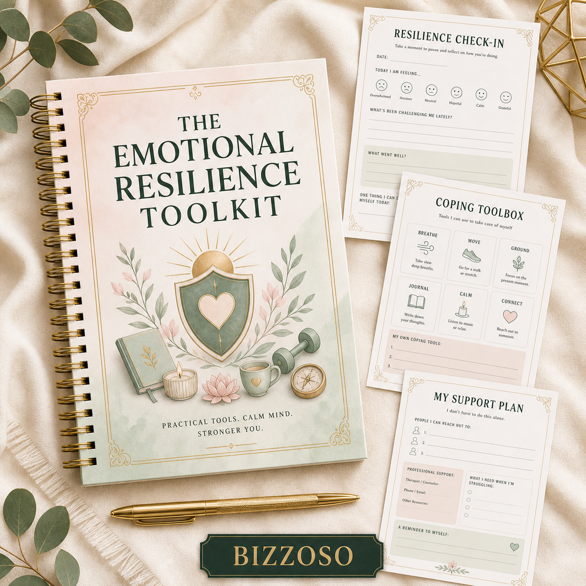 The Emotional Resilience Toolkit digital planner cover by Bizzoso