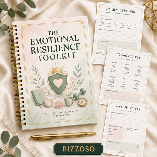 The Emotional Resilience Toolkit digital planner cover by Bizzoso