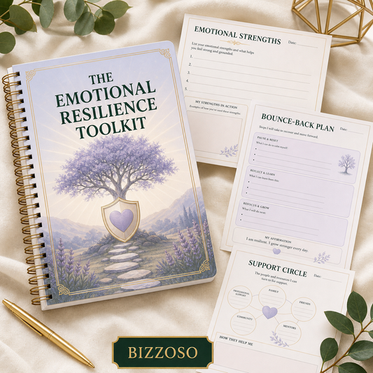The Emotional Resilience Toolkit digital planner cover by Bizzoso