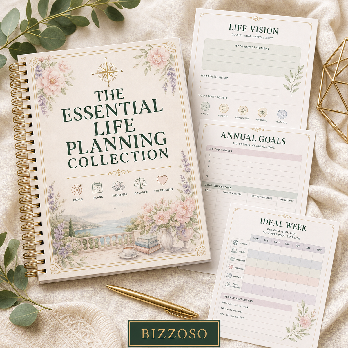 The Essential Life Planning Collection digital planner cover by Bizzoso