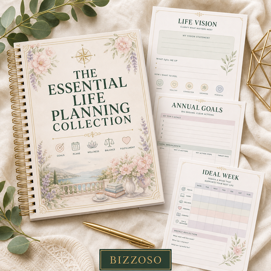 The Essential Life Planning Collection digital planner cover by Bizzoso