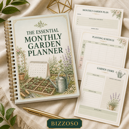 The Essential Monthly Garden Planner digital planner cover by Bizzoso