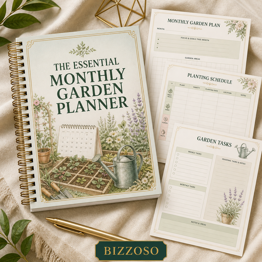 The Essential Monthly Garden Planner digital planner cover by Bizzoso