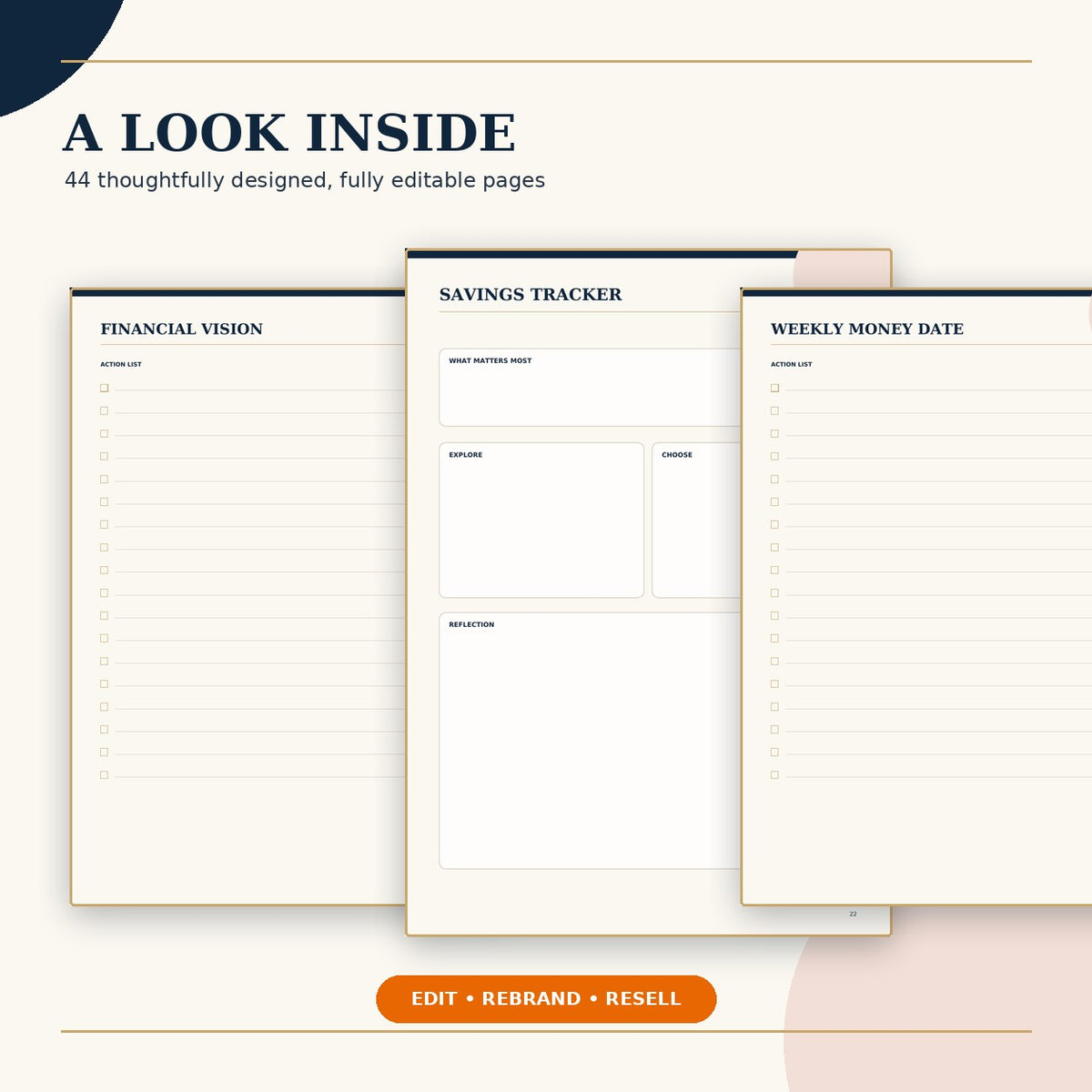 The Financial Clarity Planner interior pages