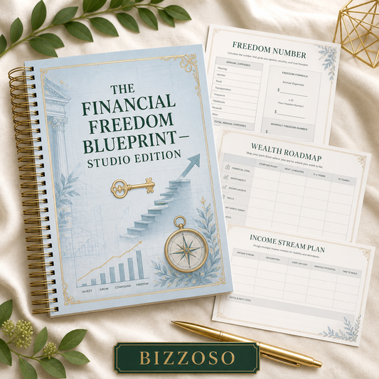 The Financial Freedom Blueprint - Studio Edition digital planner cover by Bizzoso
