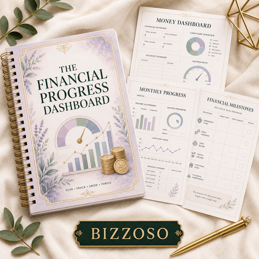 The Financial Progress Dashboard digital planner cover by Bizzoso