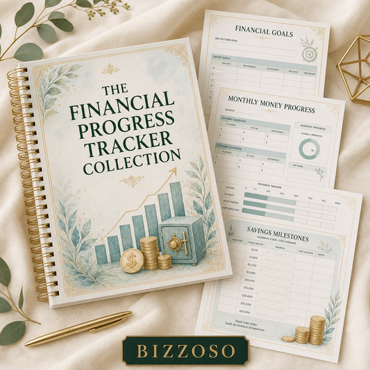 The Financial Progress Tracker Collection digital planner cover by Bizzoso