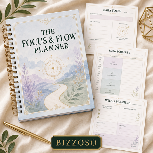The Focus & Flow Planner digital planner cover by Bizzoso