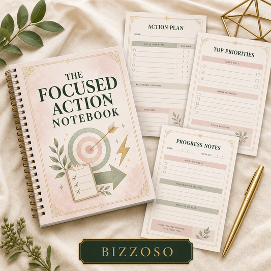 The Focused Action Notebook digital planner cover by Bizzoso