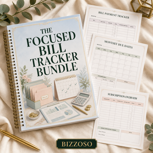 The Focused Bill Tracker Bundle digital planner cover by Bizzoso