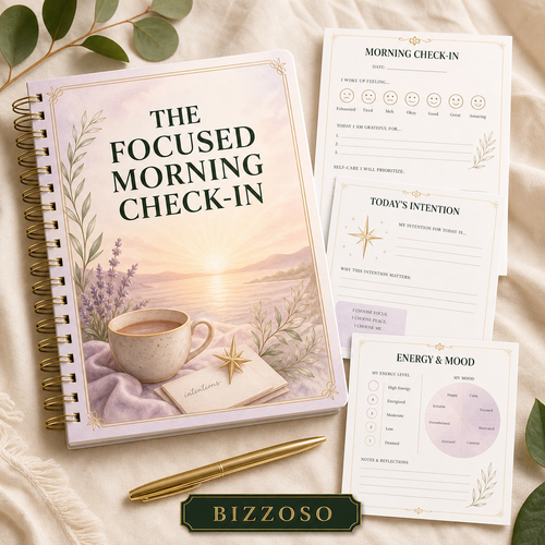 The Focused Morning Check In digital planner cover by Bizzoso