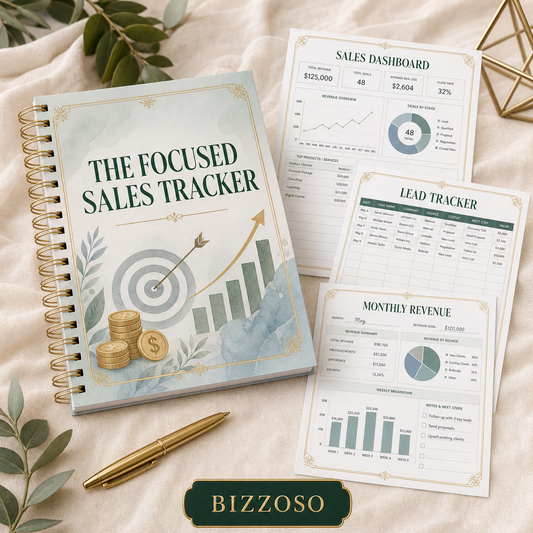 The Focused Sales Tracker digital planner cover by Bizzoso