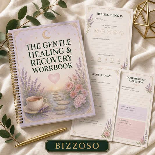 The Gentle Healing & Recovery Workbook digital planner cover by Bizzoso