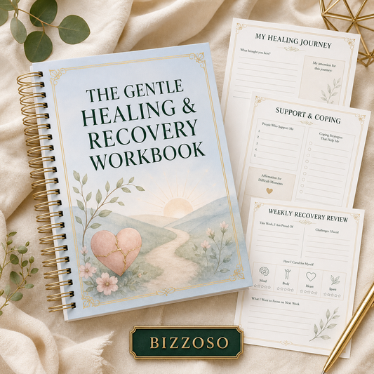 The Gentle Healing & Recovery Workbook digital planner cover by Bizzoso