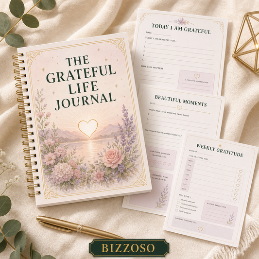 The Grateful Life Journal digital planner cover by Bizzoso