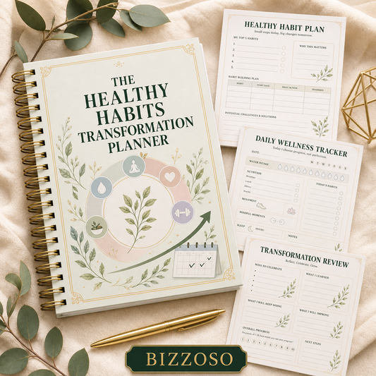 The Healthy Habits Transformation Planner digital planner cover by Bizzoso
