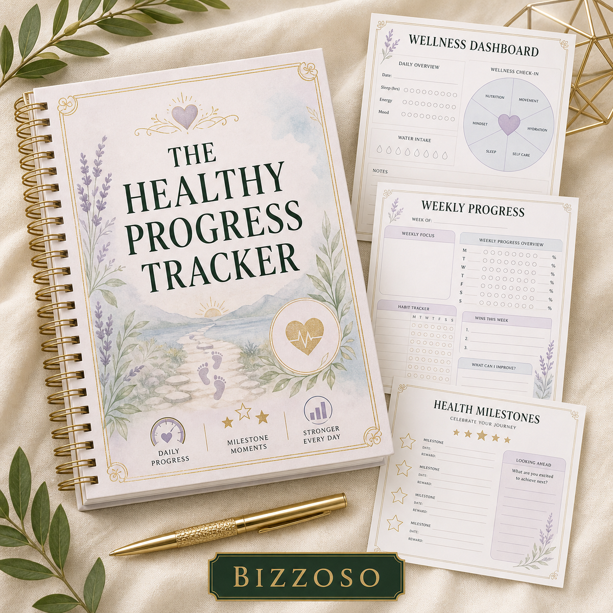 The Healthy Progress Tracker digital planner cover by Bizzoso