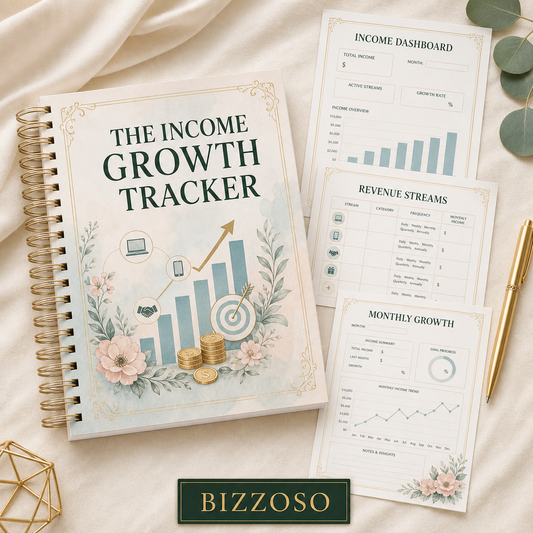 The Income Growth Tracker digital planner cover by Bizzoso
