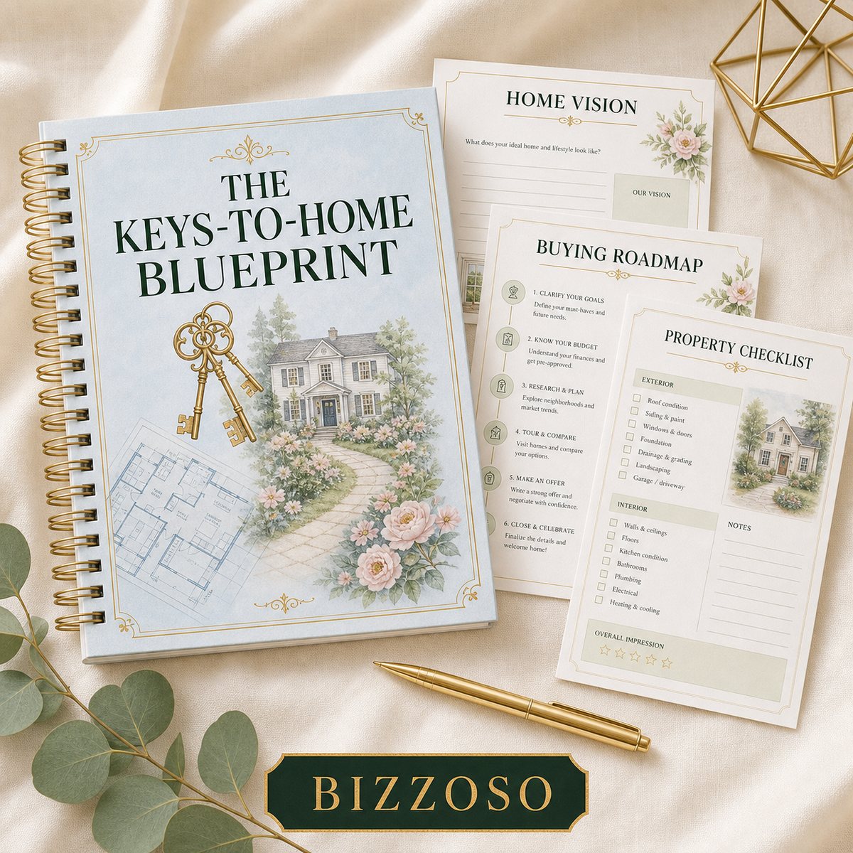 The Keys-to-Home Blueprint digital planner cover by Bizzoso