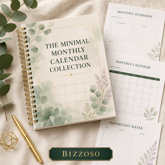 The Minimal Monthly Calendar Collection digital planner cover by Bizzoso