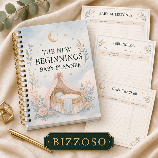 The New Beginnings Baby Planner digital planner cover by Bizzoso