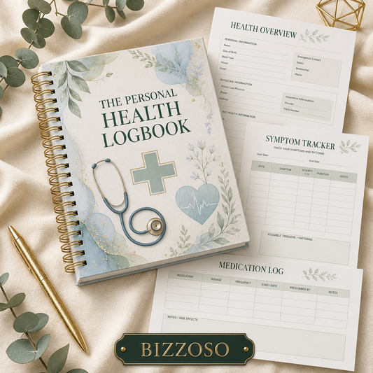 The Personal Health Logbook digital planner cover by Bizzoso