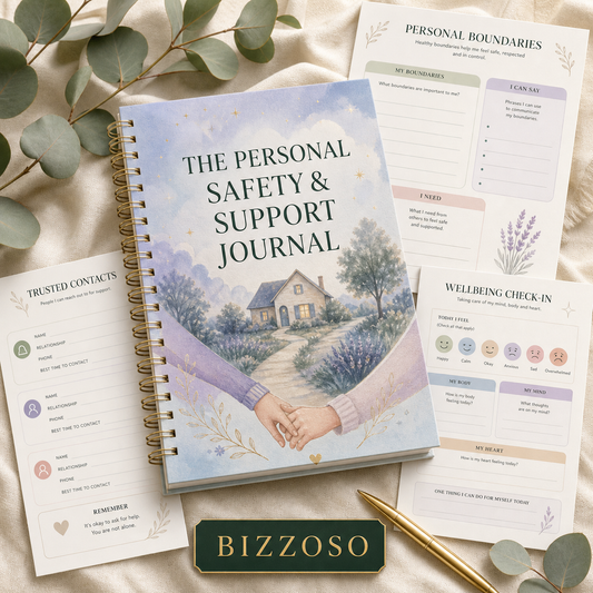 The Personal Safety & Support Journal digital planner cover by Bizzoso