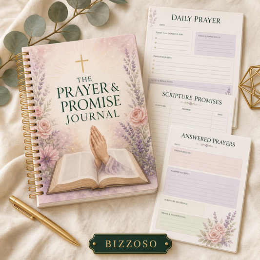 The Prayer & Promise Journal digital planner cover by Bizzoso