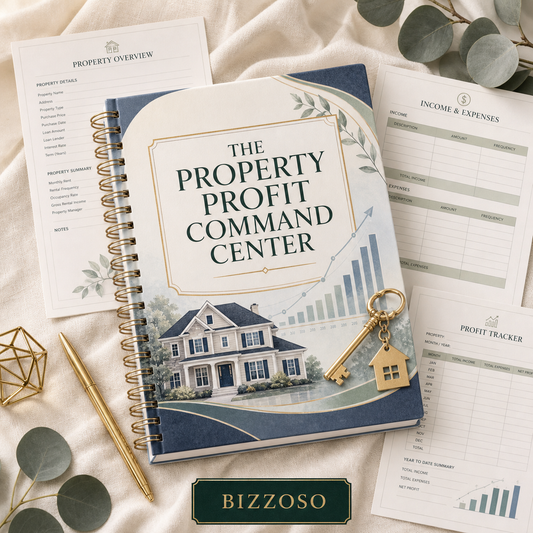The Property Profit Command Center digital planner cover by Bizzoso